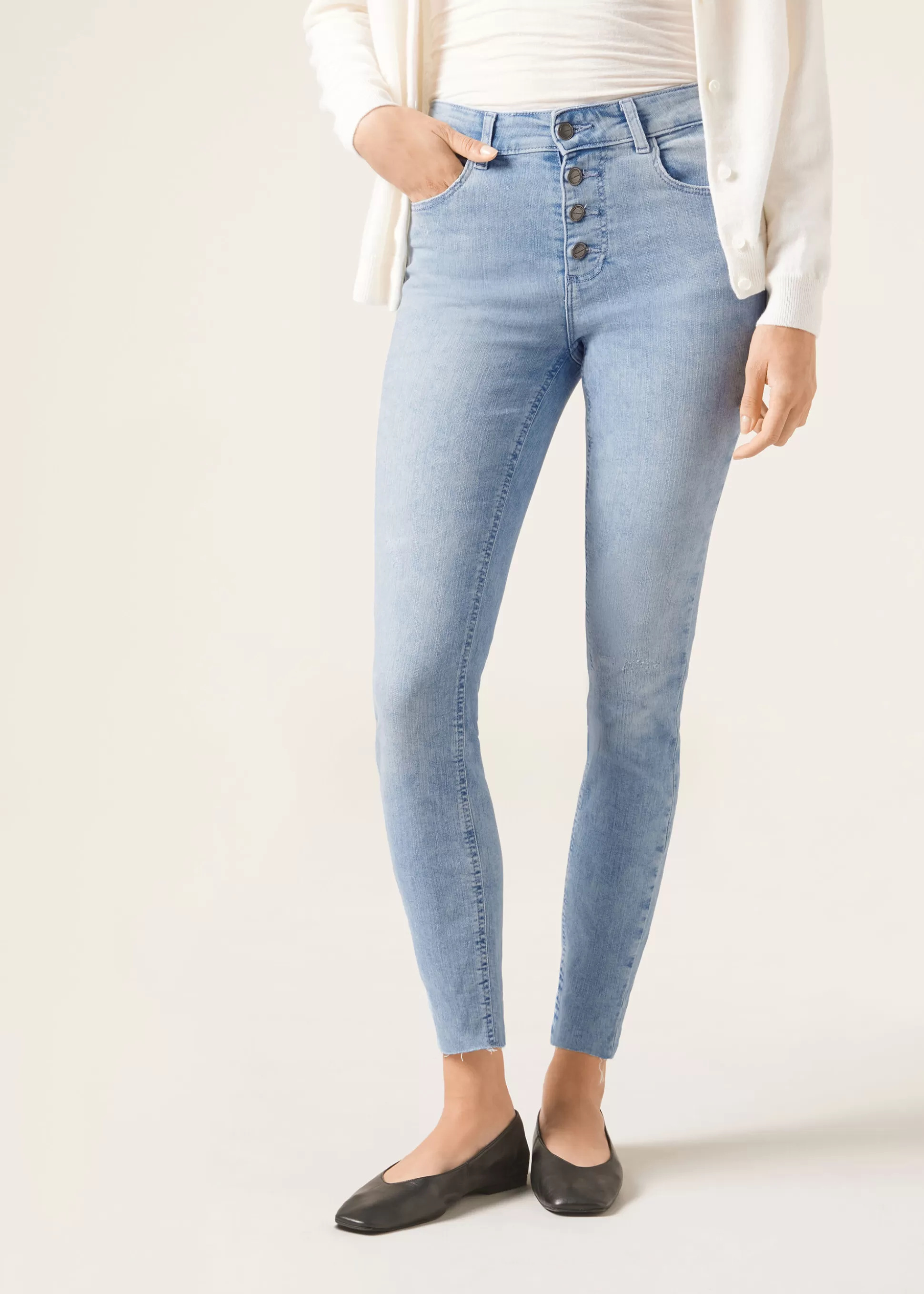 Vaqueros-Calzedonia Pantalón Súper Skinny Detalle Botones Azulvaqueroclaro