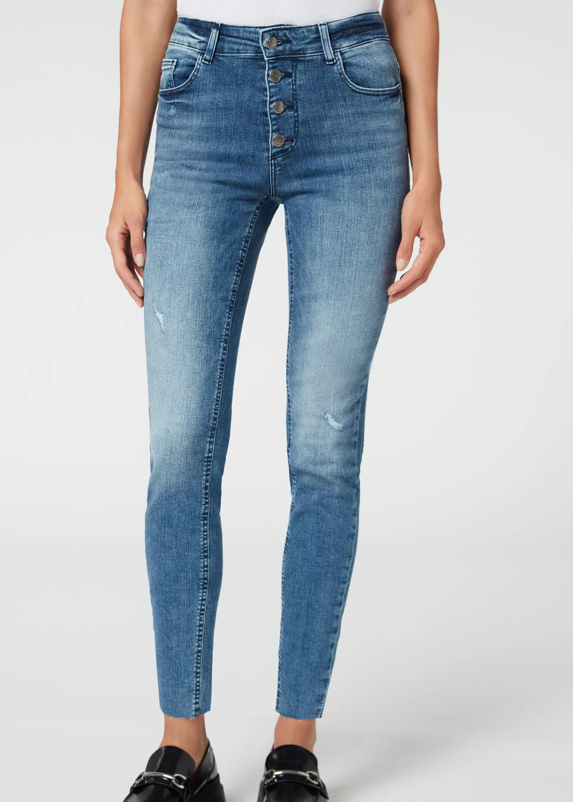 Vaqueros-Calzedonia Pantalón Súper Skinny Detalle Botones Azulvaqueromedio