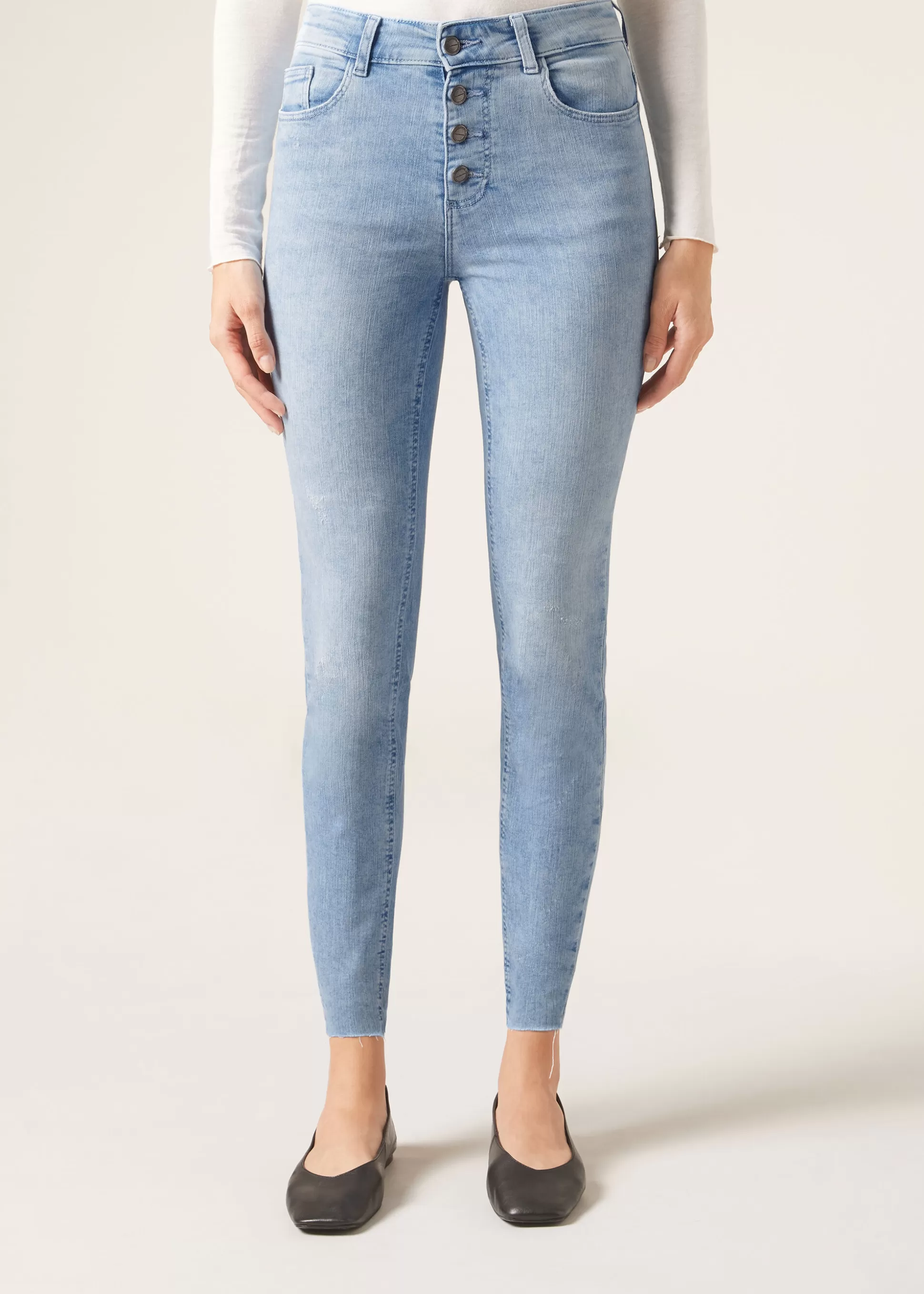 Vaqueros-Calzedonia Pantalón Súper Skinny Detalle Botones Azulvaqueroclaro