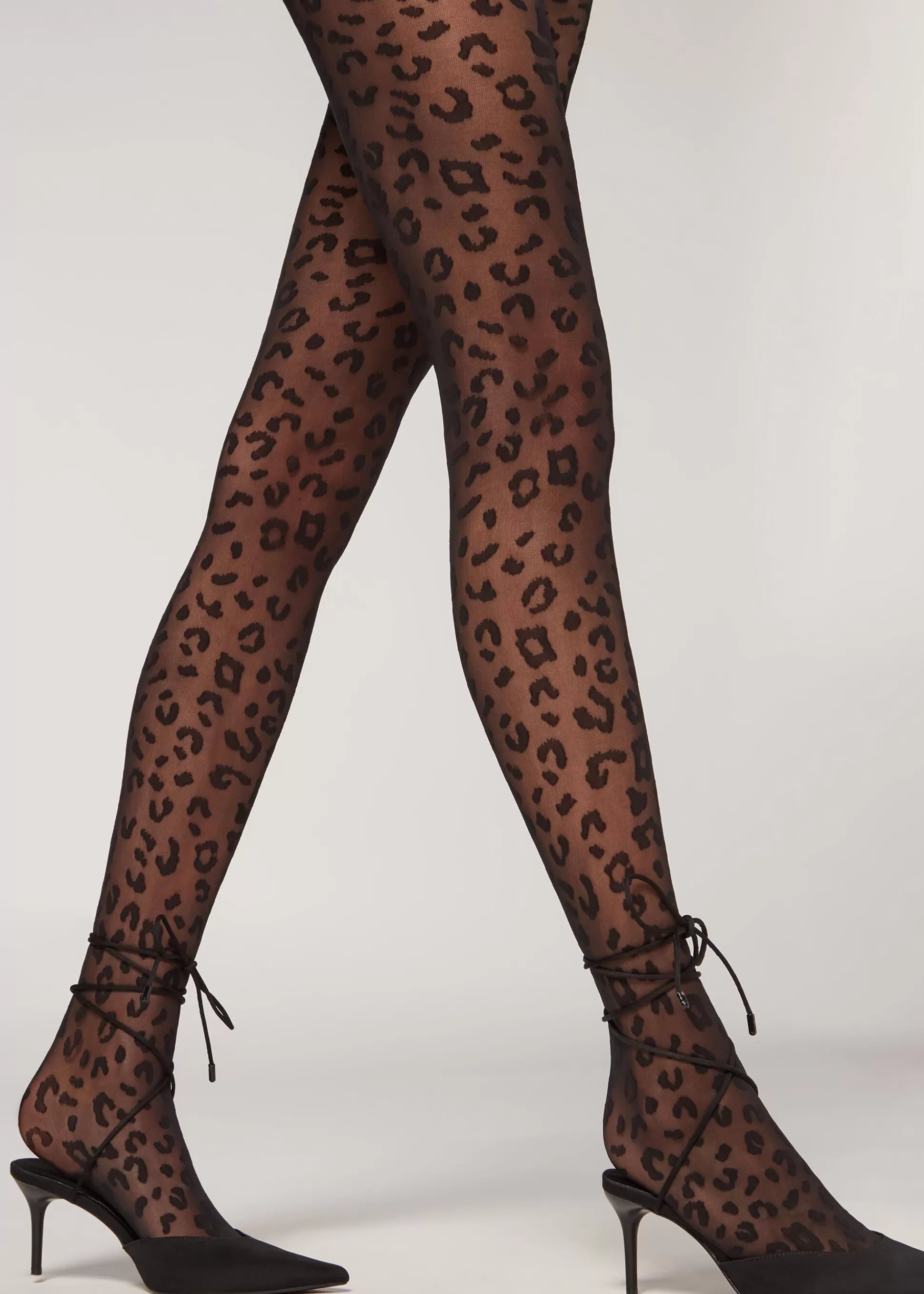 Pantis Estampados-Calzedonia Panty Transparente  Animal Print Animaliernegro