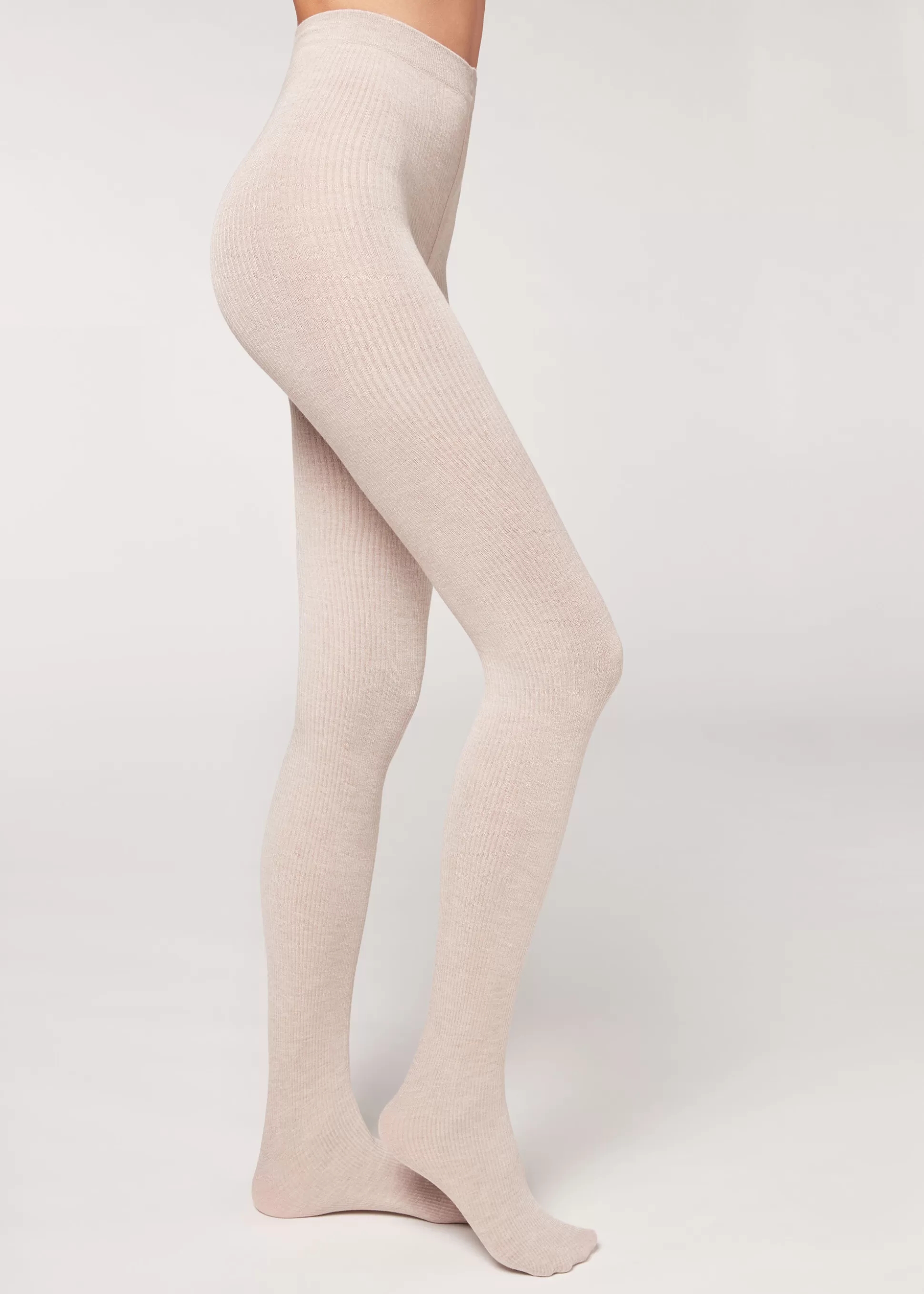 Pantis Estampados-Calzedonia Panty Tupido Cashmere Efecto Canalé Naturaljaspeadoconcachemirdecanalé