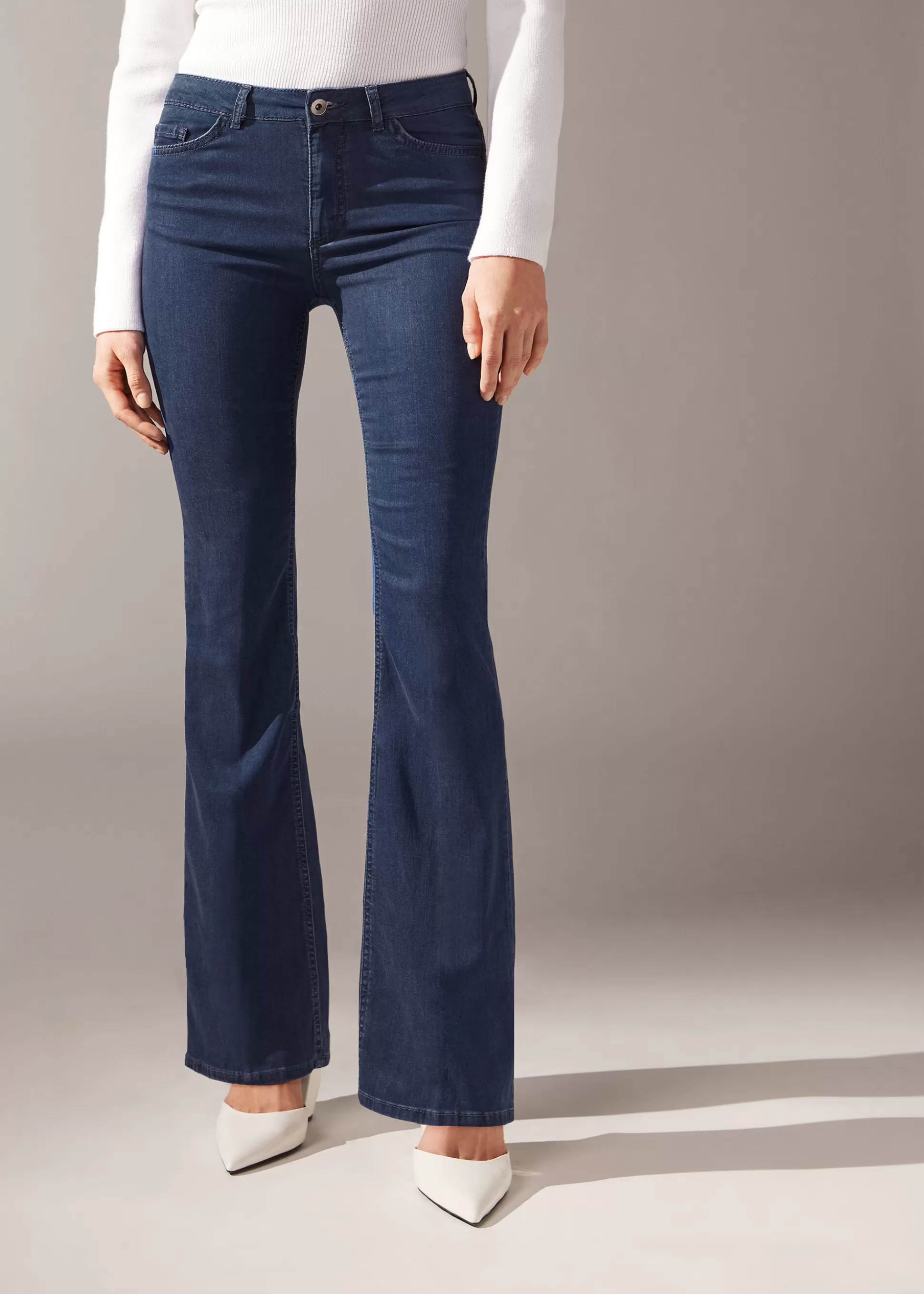 Vaqueros | Pantalones-Calzedonia Vaqueros Acampanados Light Denim Eco Azulvaquerooscuro