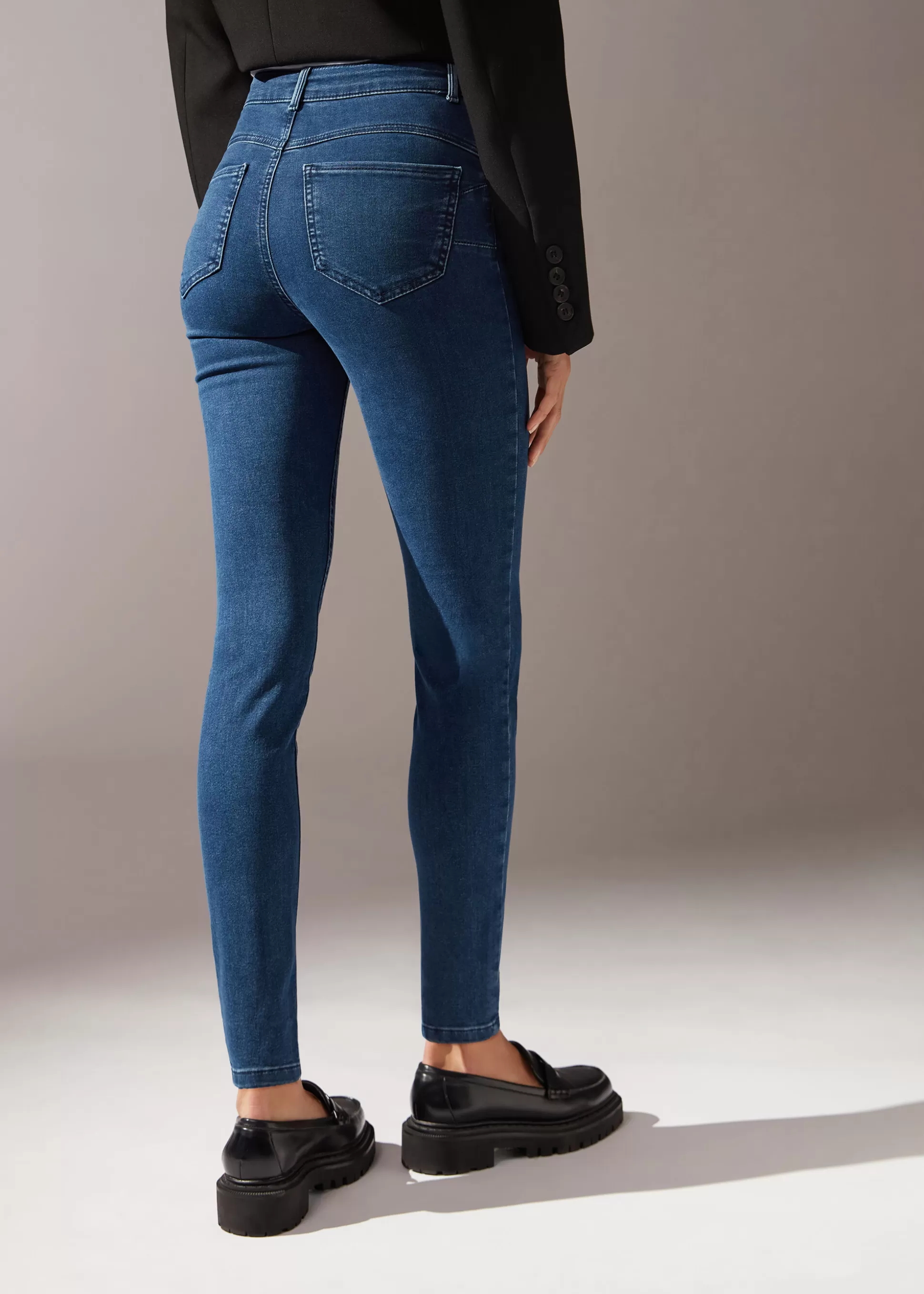 Vaqueros-Calzedonia Vaqueros Push Up Skinny de Cintura Alta Soft Touch Azulvaqueromedio