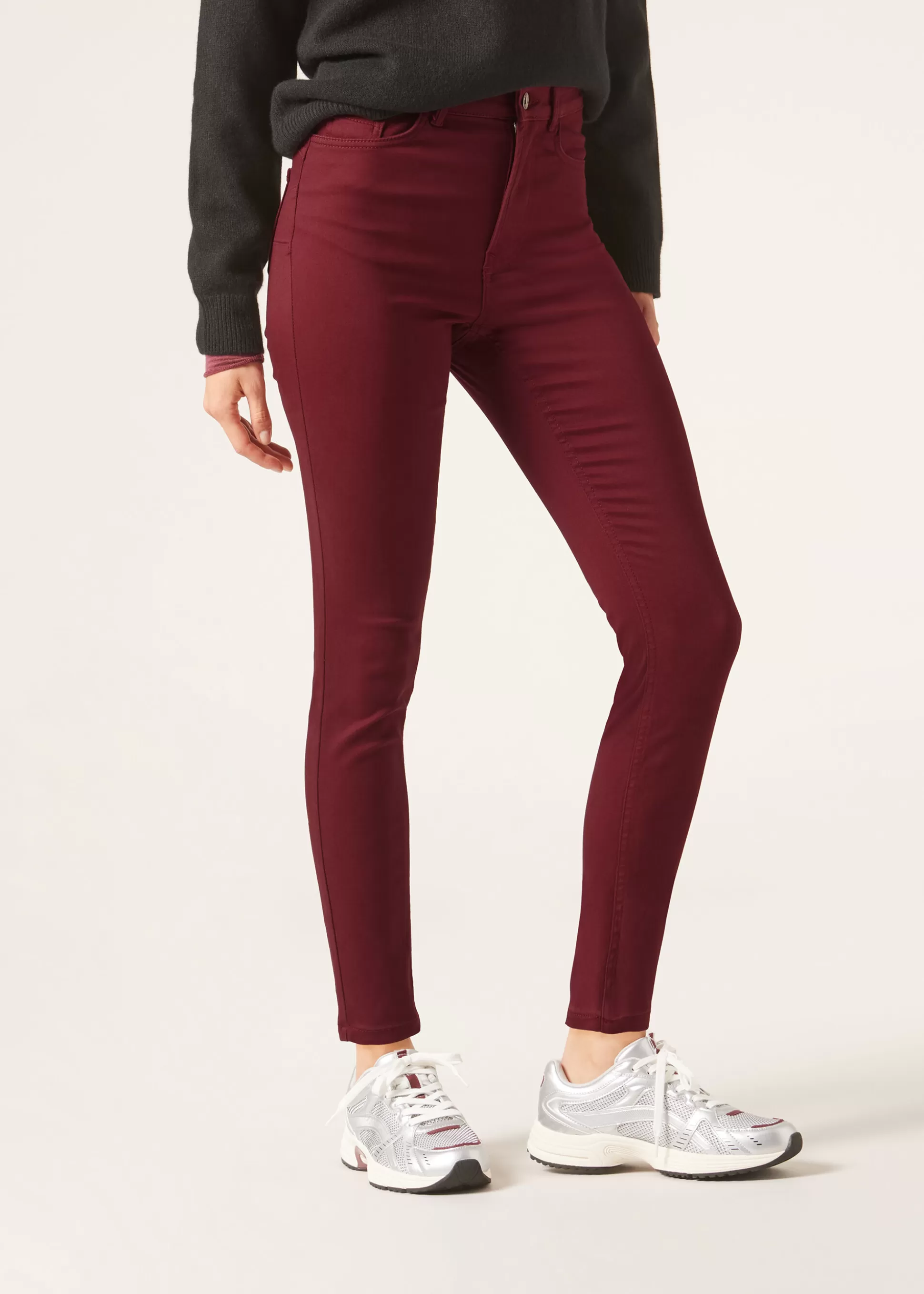 Vaqueros-Calzedonia Vaqueros Push Up Skinny de Cintura Alta Soft Touch Rojooscuro