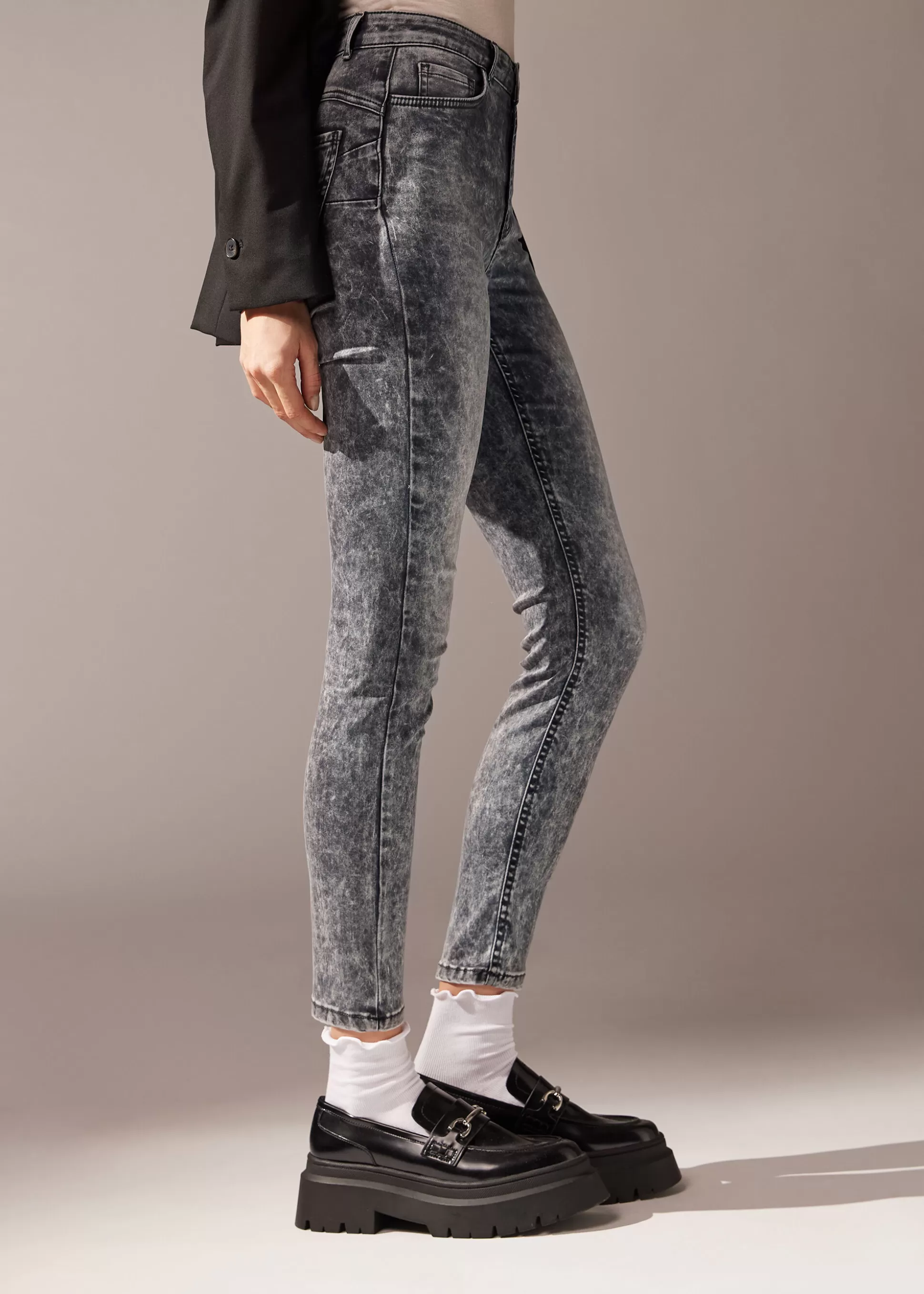 Vaqueros-Calzedonia Vaqueros Push Up Skinny de Cintura Alta Soft Touch Gris�cidodeste?ido