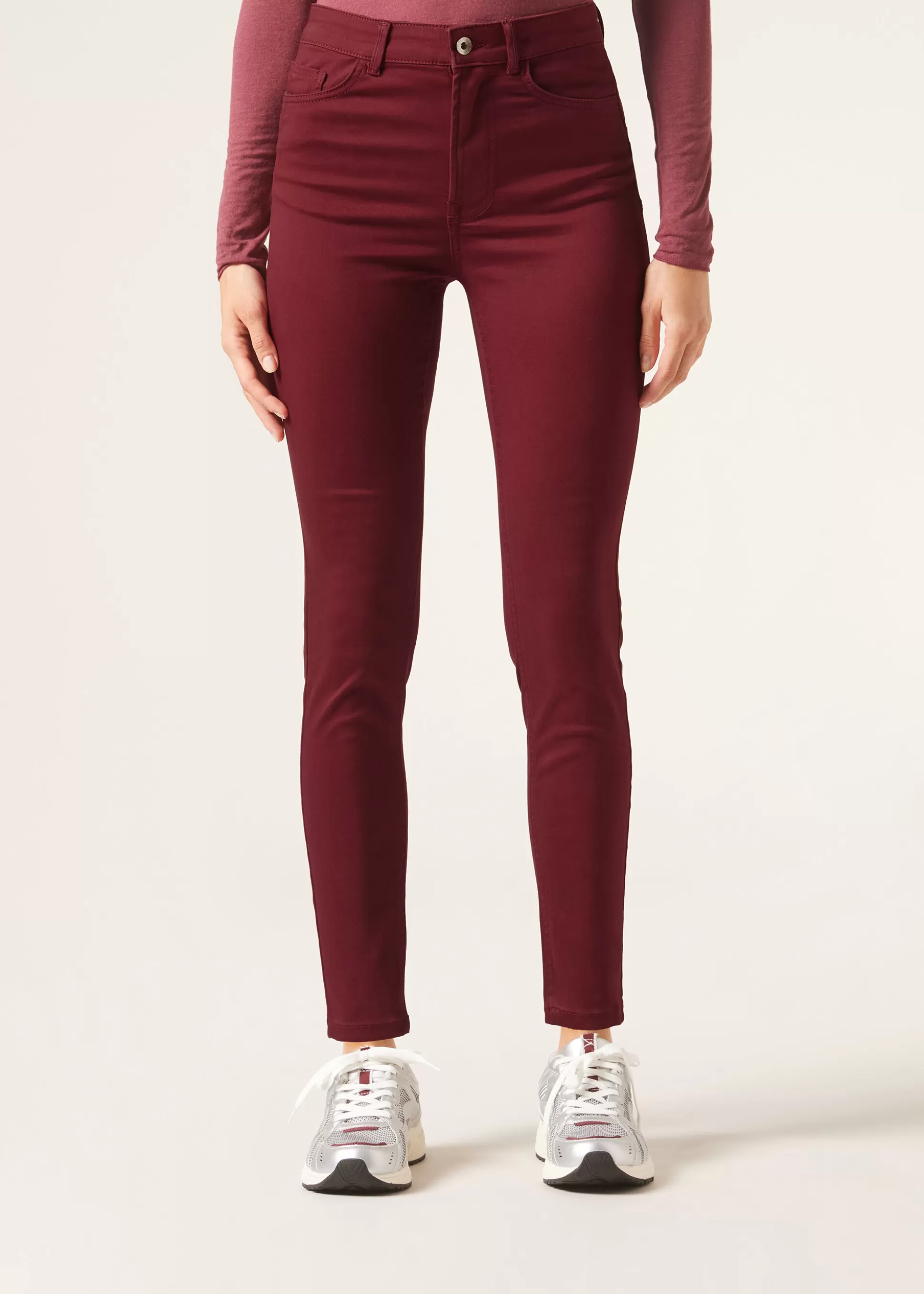 Vaqueros-Calzedonia Vaqueros Push Up Skinny de Cintura Alta Soft Touch Rojooscuro