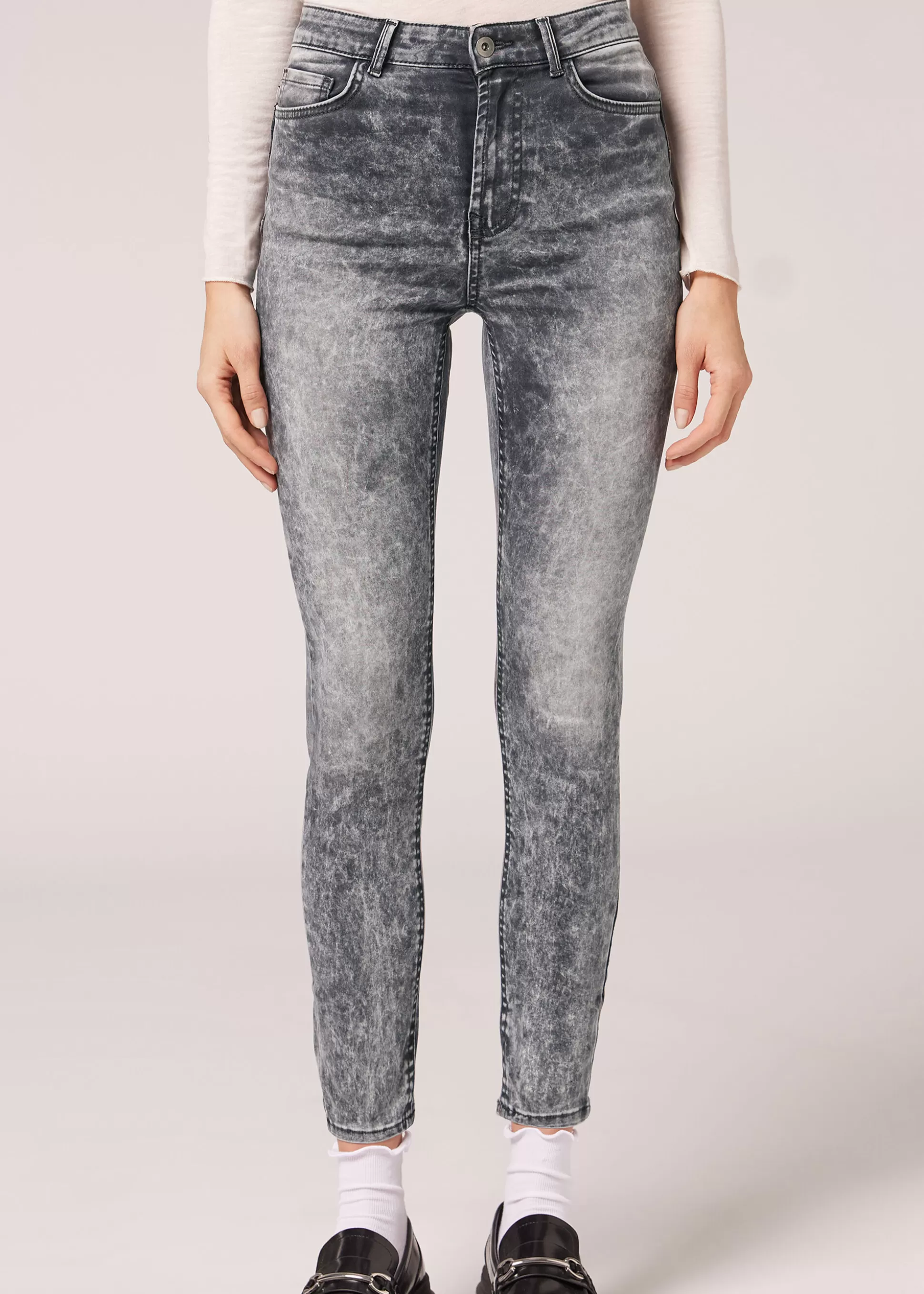 Vaqueros-Calzedonia Vaqueros Push Up Skinny de Cintura Alta Soft Touch Gris�cidodeste?ido