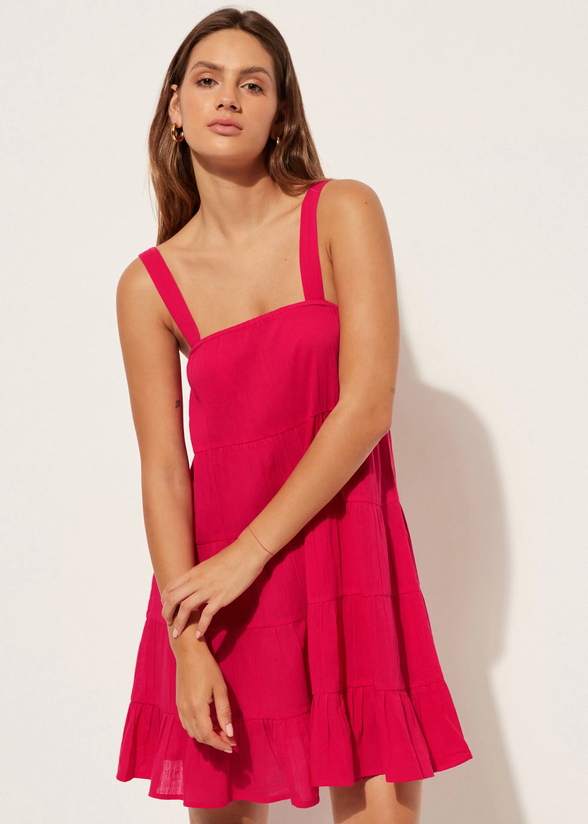 Ropa De Playa-Calzedonia Vestido Corto con Volantes Magenta