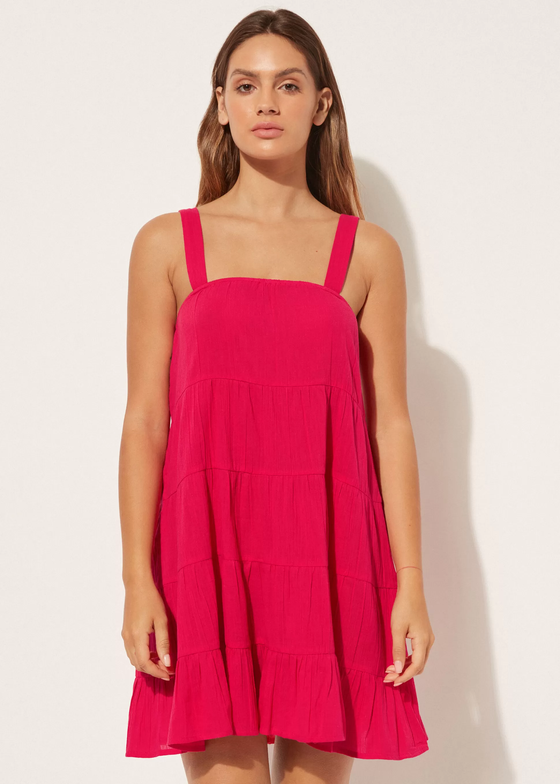 Ropa De Playa-Calzedonia Vestido Corto con Volantes Magenta